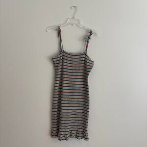 Betsey Johnson Tie Striped Ruffle Multicolor Knit Dress Size M